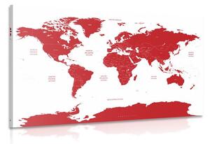 Obraz mapa świata z zaznaczonymi na czerwono poszczególnymi krajami