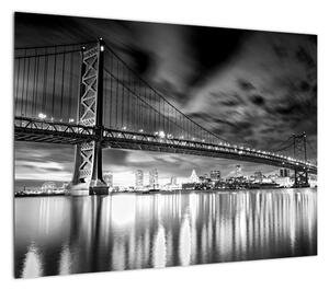 Obraz - Most Benjamina Franklina, Filadelfia, czarno -biały (70x50 cm)