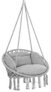 DETEX® Fotel wiszcy o nonoci do 150 kg Styl boho Odporny na warunki atmosferyczne z certyfikatem GS Ogrodowy fotel wiszcy obracany o 360° Szary wewntrz i na zewntrz z wygodnymi poduszkami