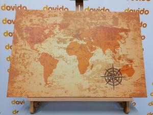 Obraz stara mapa świata z kompasem