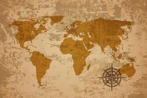 Obraz stara mapa świata z kompasem