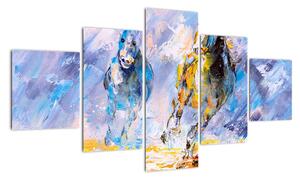 Obraz biegnących koni, obraz olejny (125x70 cm)