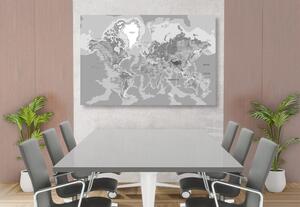 Obraz klasyczna mapa świata w wersji czarno-białej