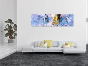 Obraz biegnących koni, obraz olejny (170x50 cm)