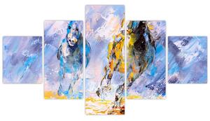 Obraz biegnących koni, obraz olejny (125x70 cm)