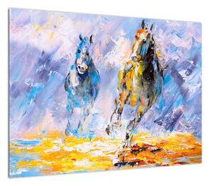 Obraz biegnących koni, obraz olejny (70x50 cm)