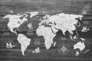 Obraz na korku czarno-biała mapa na drewnie