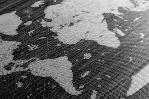 Obraz czarno-biała mapa na drewnianym tle