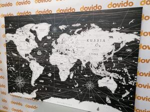 Obraz czarno-biała mapa na drewnianym tle
