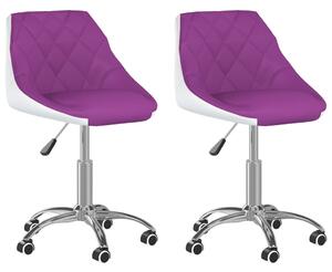Obrotowe krzesła stołowe, 2 szt., fioletowo-białe, ekoskóra
