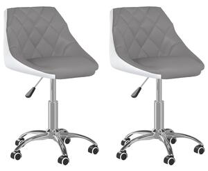 Obrotowe krzesła stołowe, 2 szt., szaro-białe, ekoskóra