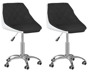 Obrotowe krzesła stołowe, 2 szt., czarno-białe, ekoskóra