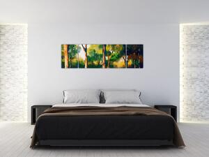 Obraz lasu w letnim słońcu, malarstwo (170x50 cm)