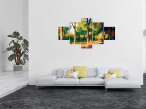 Obraz lasu w letnim słońcu, malarstwo (125x70 cm)
