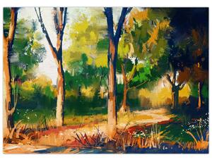 Obraz lasu w letnim słońcu, malarstwo (70x50 cm)