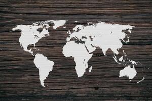 Obraz mapa świata na drewnie