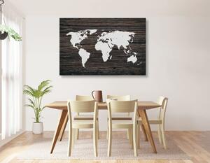 Obraz mapa świata na drewnie