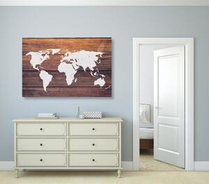 Obraz mapa świata z drewnianym tłem