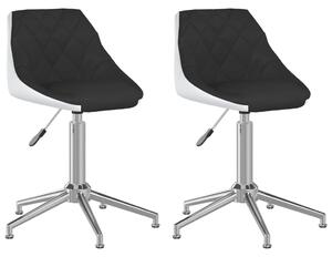 Obrotowe krzesła stołowe, 2 szt., czarno-białe, ekoskóra