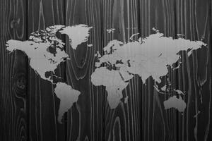 Obraz mapa na drewnie czarno-biała