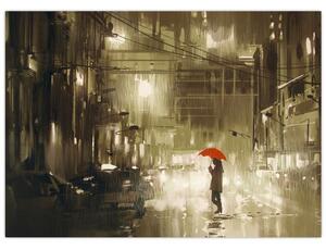 Obraz - Kobieta w deszczową noc (70x50 cm)