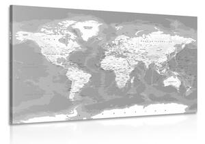 Obraz stylowa czarno-biała mapa świata