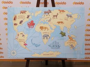 Obraz mapa świata z zwierzętami