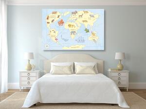 Obraz mapa świata z zwierzętami