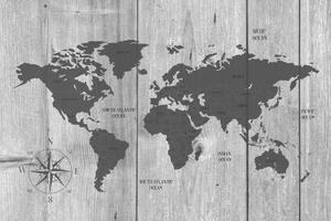 Obraz na korku szara mapa na drewnianym tle
