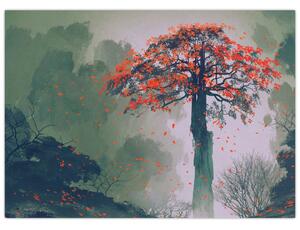 Obraz samotnego czerwonego drzewa (70x50 cm)