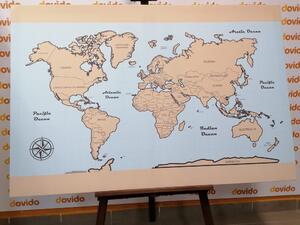 Obraz mapa świata z beżowym obramowaniem
