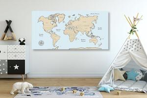 Obraz beżowa mapa świata na niebieskim tle