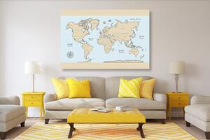 Obraz mapa świata z beżowym obramowaniem