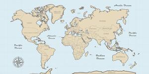 Obraz beżowa mapa świata na niebieskim tle