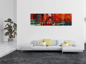 Obraz czerwonego koła, malowanie akrylowe (170x50 cm)