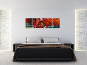 Obraz czerwonego koła, malowanie akrylowe (170x50 cm)