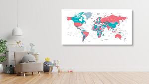 Obraz na korku mapa świata w wersji pastelowej