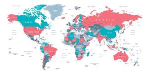 Obraz mapa świata z pastelowym akcentem