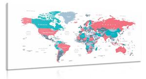 Obraz mapa świata z pastelowym akcentem