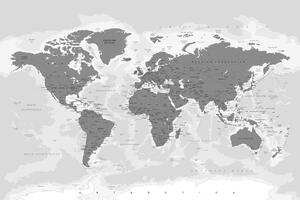Obraz na korku mapa świata w czarno-białym stylu