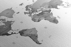 Obraz na korku mapa świata w wersji czarno-białej