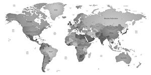 Obraz mapa świata w czarno-białej kolorystyce