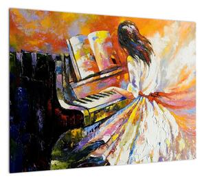 Obraz - Kobieta grająca na pianinie (70x50 cm)