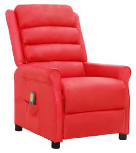Fotel masujący podnoszony, rozkładany, czerwony, sztuczna skóra
