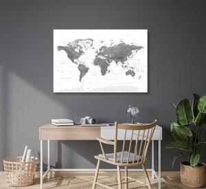 Obraz piękna mapa świata w wersji czarno-białej