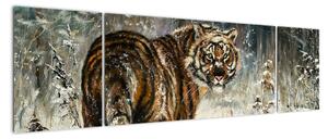 Obraz - Tygrys w zaśnieżonym lesie, obraz olejny (170x50 cm)