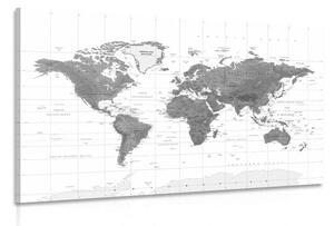 Obraz piękna mapa świata w wersji czarno-białej