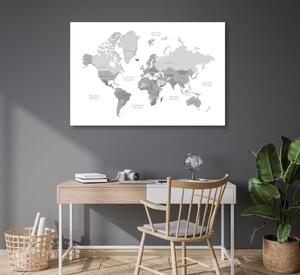 Obraz czarno-biała mapa świata w stylu vintage