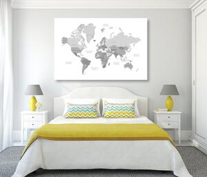 Obraz czarno-biała mapa świata w stylu vintage