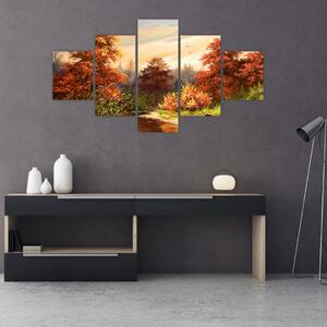Obraz rzeki w jesiennym krajobrazie, obraz olejny (125x70 cm)